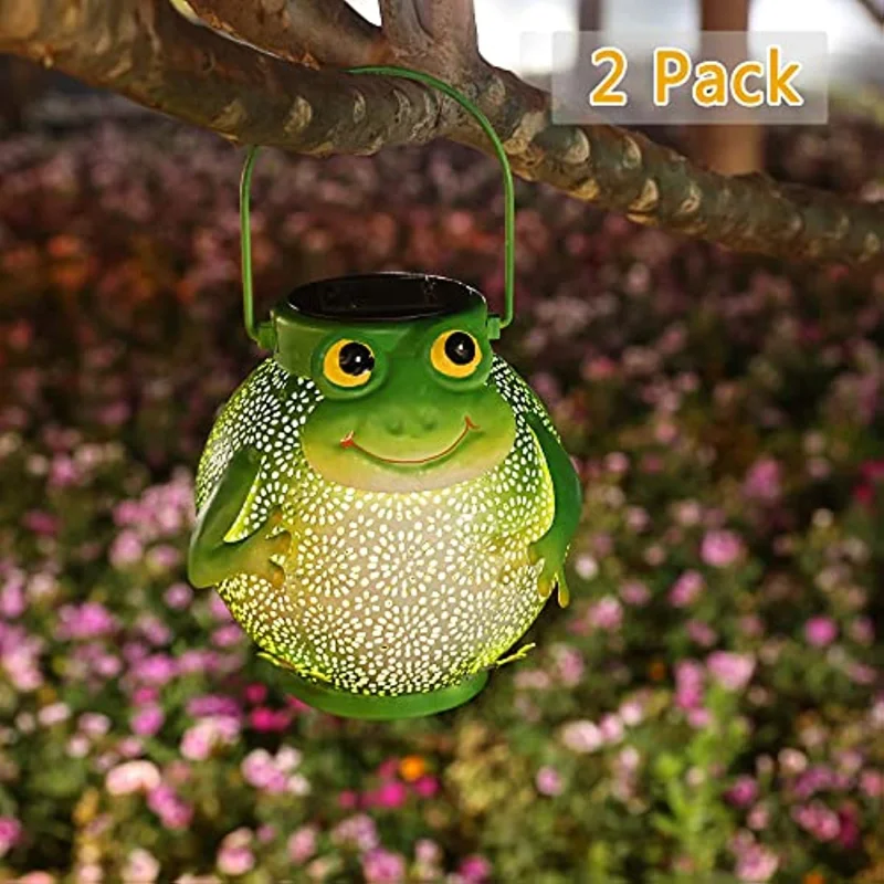 Solar Lights Outdoor 2 Pack Hanging Lanterns Garden Waterproof Metal Decorative for Patio Yard Table Pathway with Frog Pattern outdoor hanging solar lights butterfly pattern decorative led lanterns