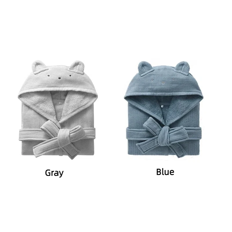 Hooded Bathrobe for Kids Adorable Animal Themed Nightgown Cotton Long Sleeve with Cap Sleepwear Perfect Child Bathroomrobe