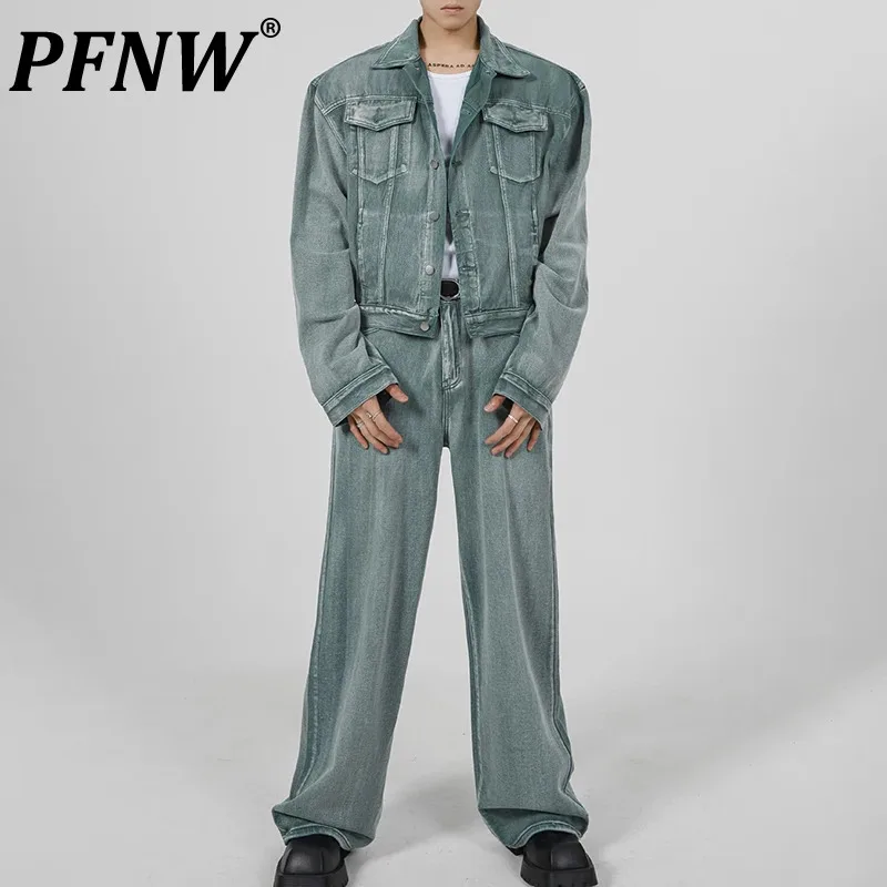 

PFNW Autumn Men's Tide Worn-out Washed Denim Jackets Sets Vintage High-end Versatile Straight Leg Techwear Pioneer Pants 12Z1398