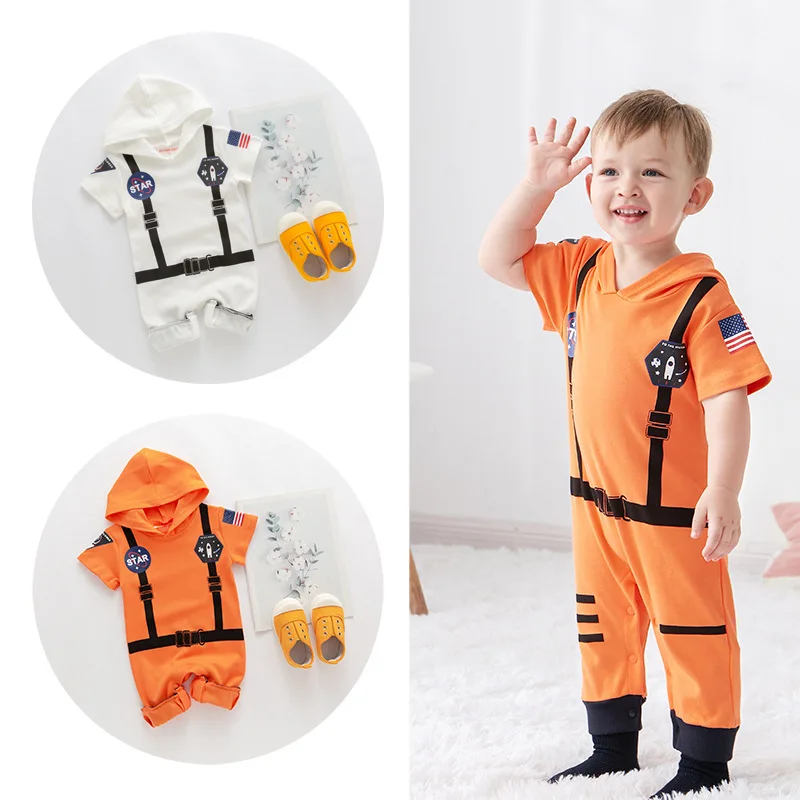 

Baby Underwear Summer Short Hoodie Astronaut Cosplay Costume Romper Boy Girls Space Suit Jumpsuit Halloween Toddle Crawling Suit