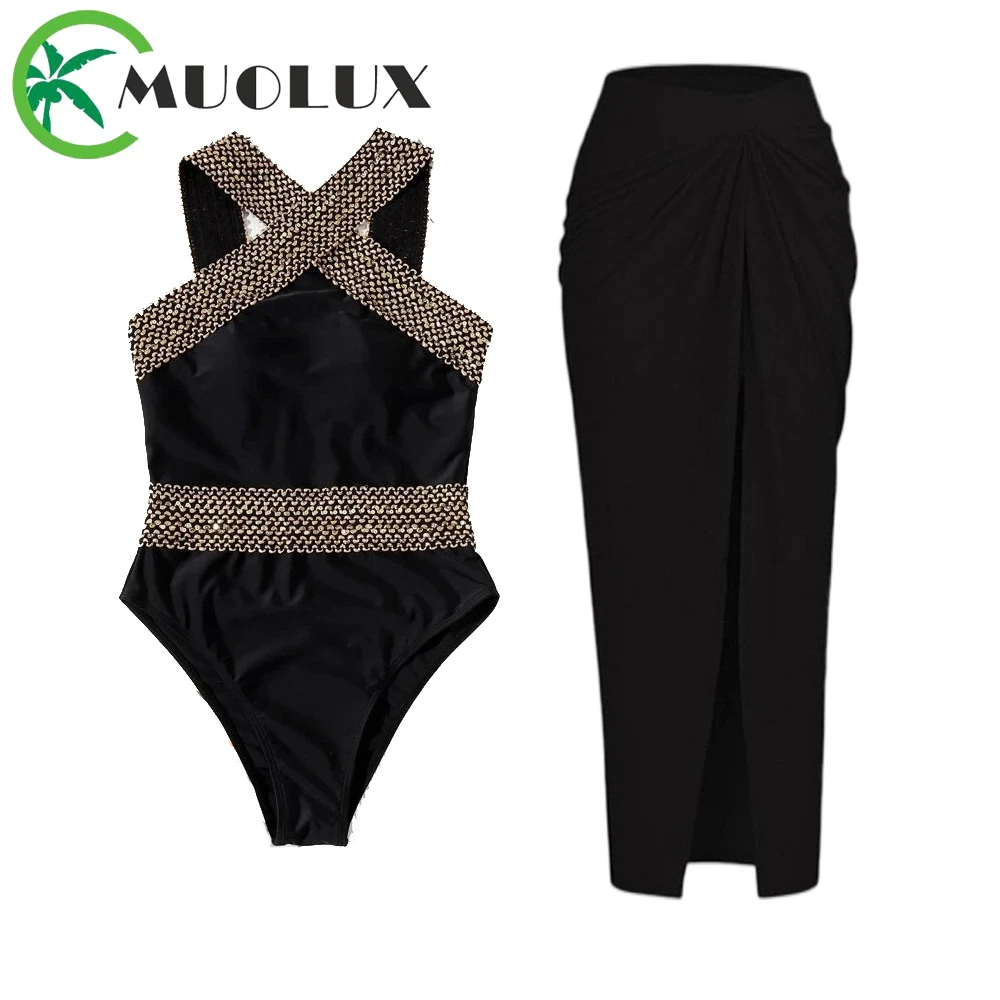 

MUOLUX 2023 Sexy One Piece Push Up Bikini Set Luxury Cross Criss Swimwear Women Black Swimsuit Vintage One Piece Swimming Suit
