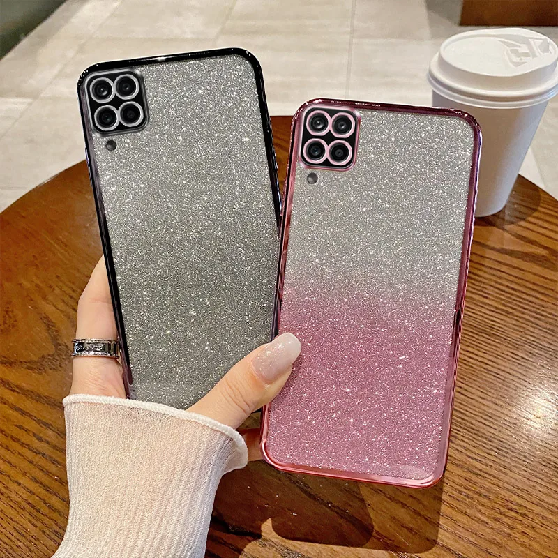 Shiny Glitter Plating Silicone Case with Camera Lens Protection for Samsung Galaxy A22 4G, M22, F22, M32