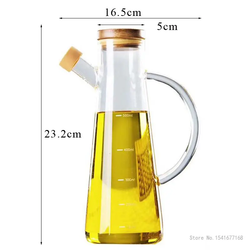 High Borosilicate Heat-Resistant Glass Oil Bottle Measuring Scale Leakproof Bamboo Cover Household vinegar soy sauce, Oil Bottle