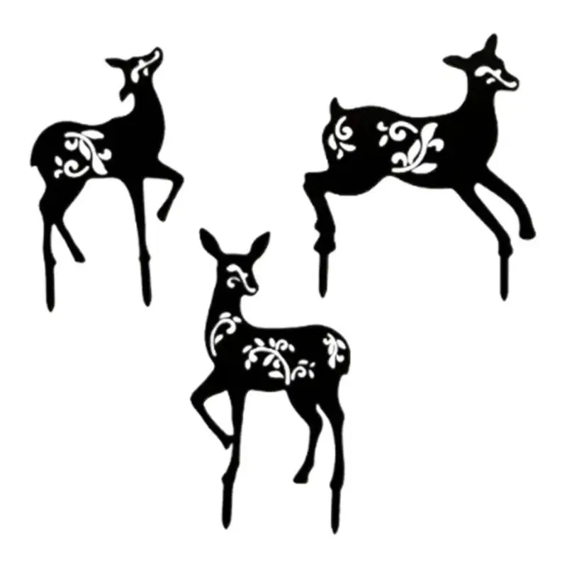 

Decorative Deer Stakes 3Pcs Artistic And Vivid Metal Deel Silhouette Stakes Outdoor Statues For Garden Lawn Farm Park Courtyard