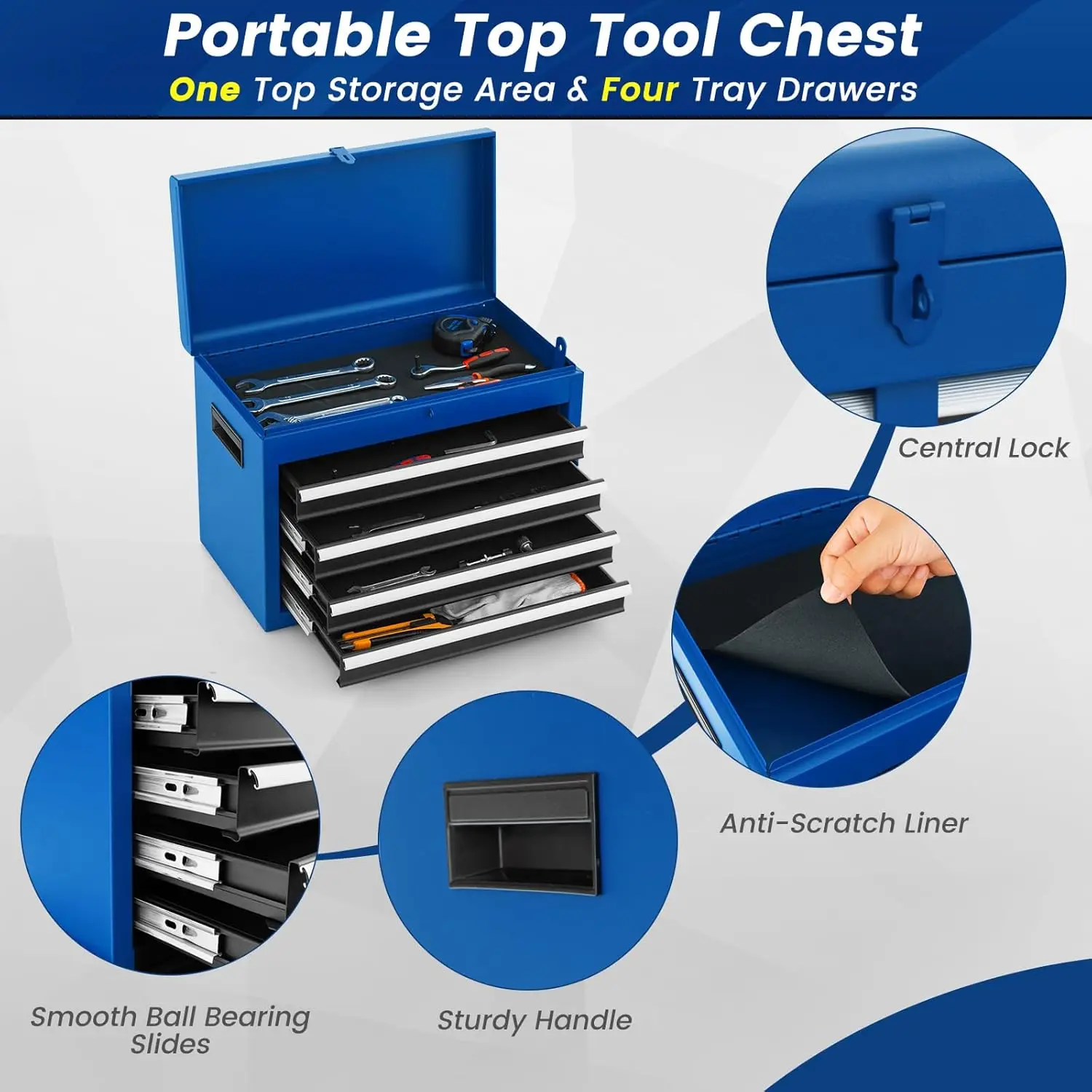 Tool Chest Heavy Duty Rolling Tool Box with Cabinet 5-Drawer for Lockable & Removable Cabinet for Garage and Workshop 4