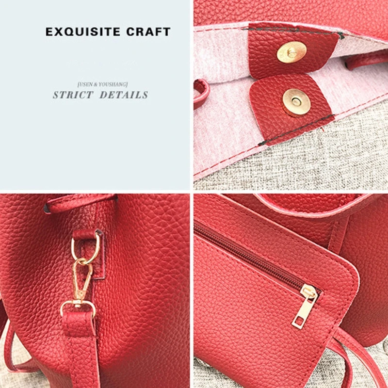 Leather Women Handbag 4Pcs/set Shoulder Bag Tote Card Holder Purse Messenger Satchel Top Handle Bags