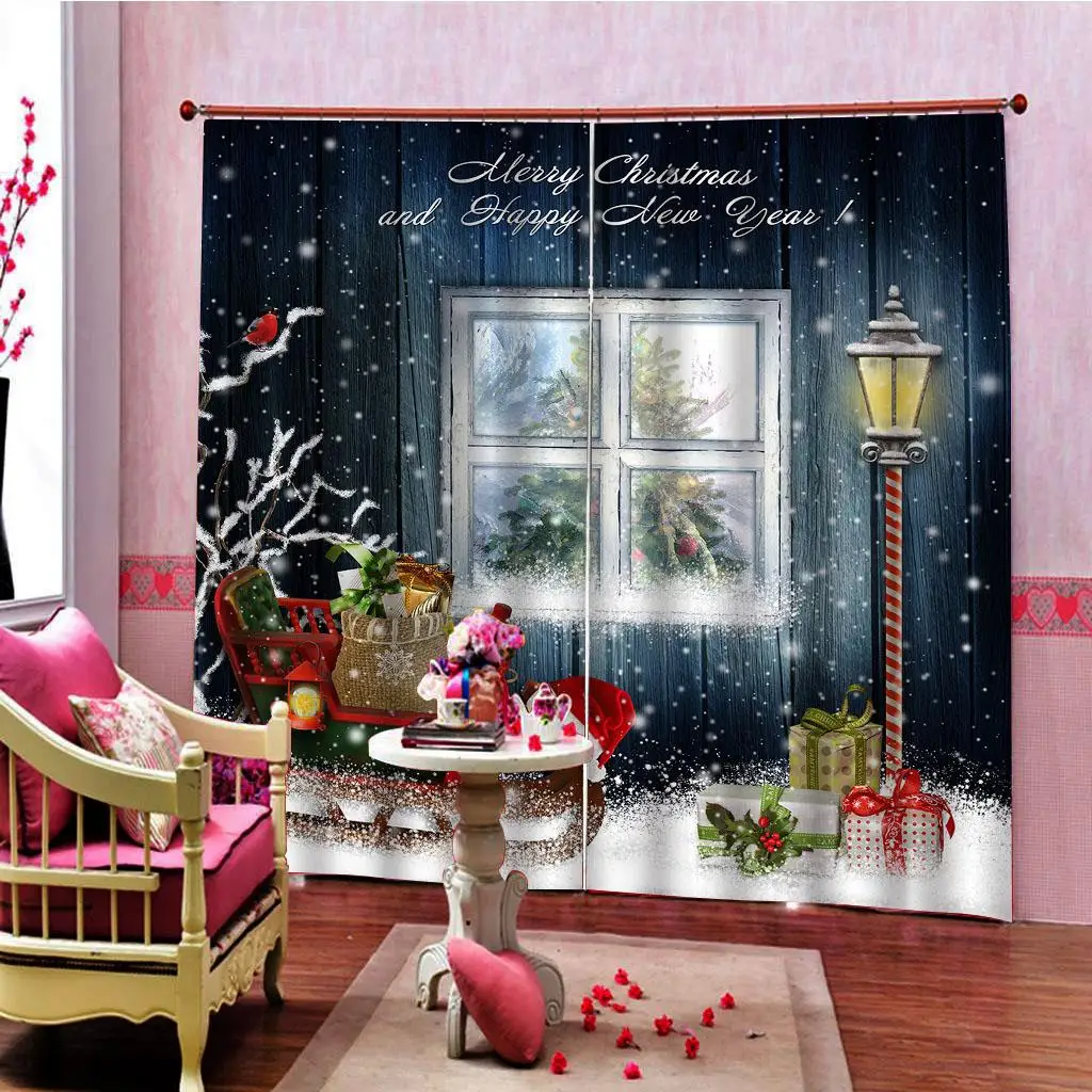 Merry Xmas Window Curtains Waterproof Bedroom Home Decor Ornaments Arts 3