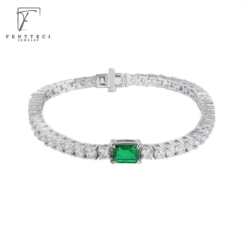 FENTTECI Newest Sterling Silver Emerald Bracelet Light Luxury Simulation Diamond Emerald Square Diamond Bracelet 4pcs newest stage night club 40w 80w led gobo advertising logo projector light outdoor building wall logo projector