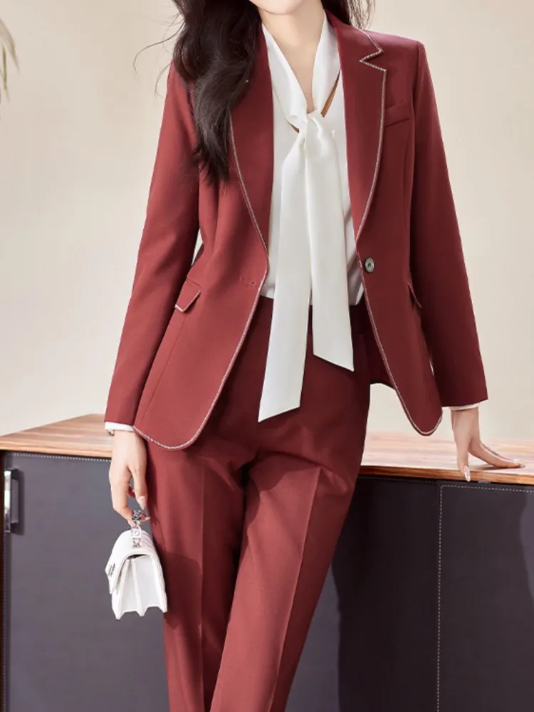 Fashion Korean Women Business Office Trousers Suit Vintage Casual Solid Blazer Jackets Pencil Pants 2 Pieces Set Female Pantsuit