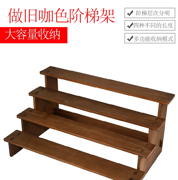 Retro Ladder Frame Solid Wood Bracelet Shelf Figure Buddha Display Ornament Headgear Storage Bracelet Display Stand