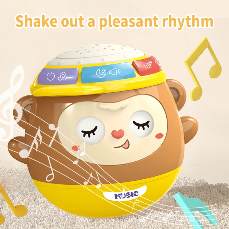 Kids Music Toys 5 in 1 Monkey Tumbler Toy Star Projector Lamp Music Beats Drum Early Educational For 0-12 Months