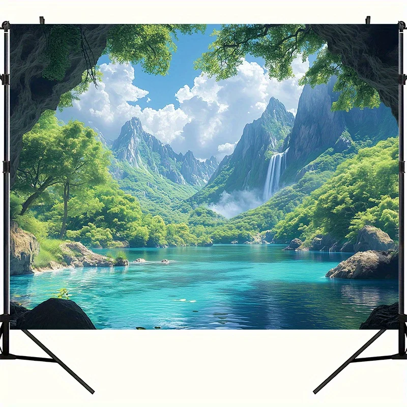 Tapisserie à motif cascade et eau bleue 3