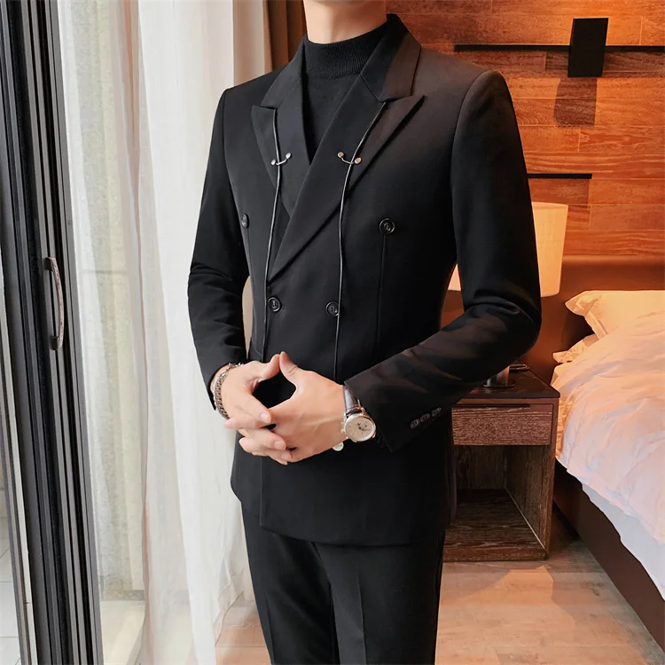 men's blazers Decorate Bandage Blazer Homme Fall Winter Mens Stylish Blazer British Fashion Double Breasted Solid Color Casual Suit Coat coat suit for men