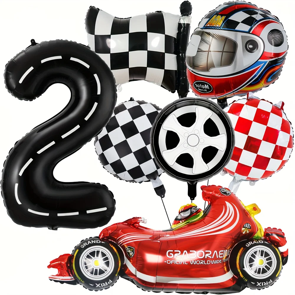 Rennwagen-Geburtstagsballons 40 Zoll Rennstrecken-Zahlenballon Reifen-Rad-Ballon 2-jährige Geburtstagsfeier Rennthemen-Partydekoration – Detail 5