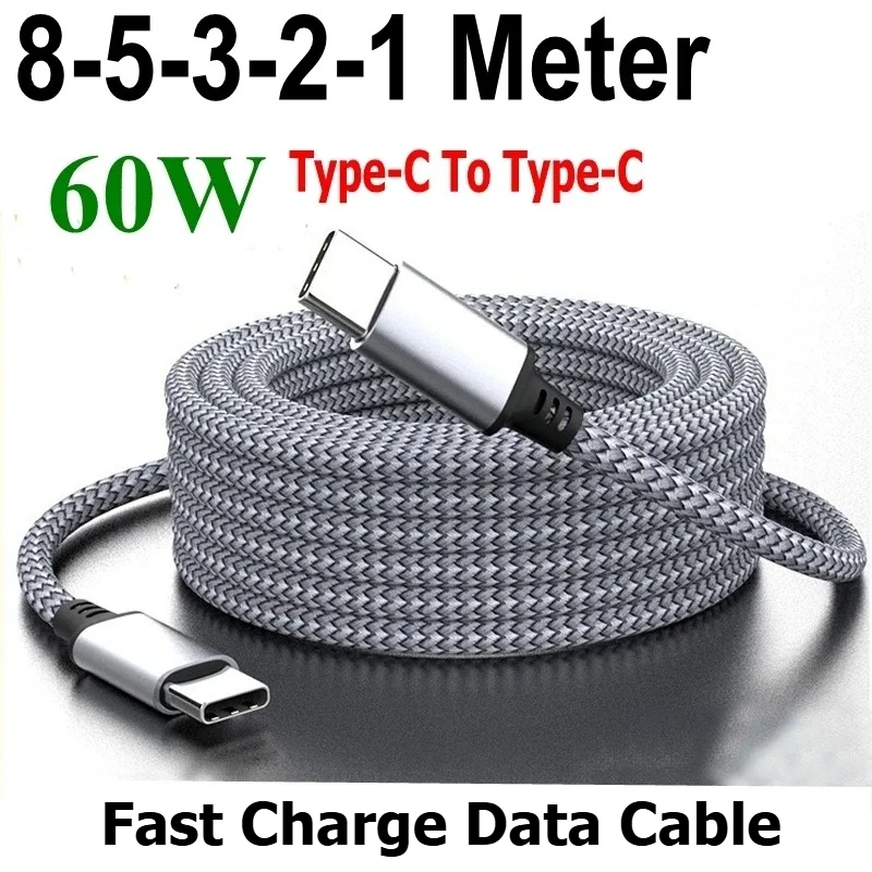รูปสินค้า สายชาร์จ Type-C ถักไนลอน 60W ชาร์จเร็ว ทนทาน ยืดหยุ่น