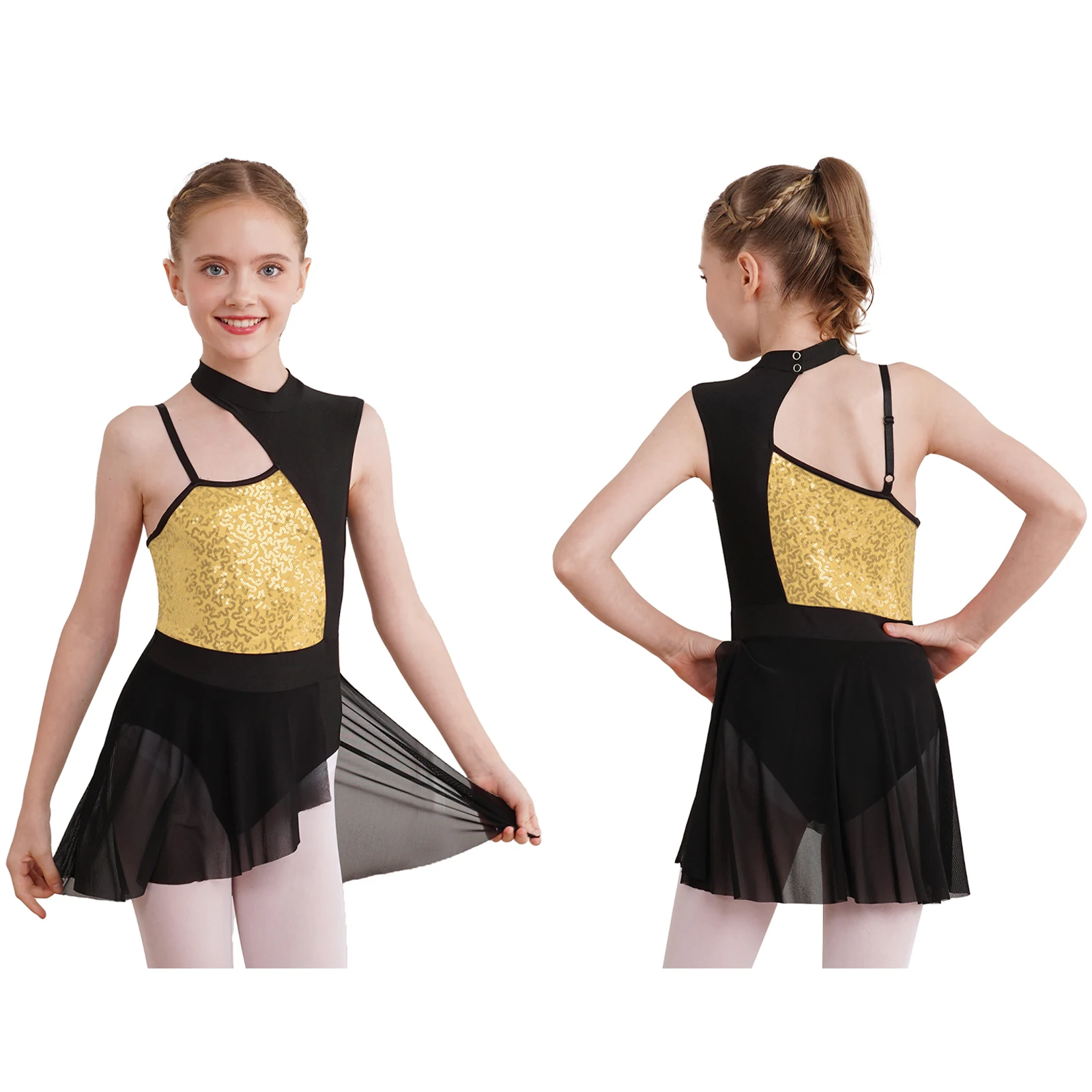 thumbnail image 1 of Niños Niñas lentejuelas brillantes gimnasia rítmica patinaje artístico Ballet disfraz de tutú lírico Ballet Jersey vestido de cuerpo de baile, 1 of 5