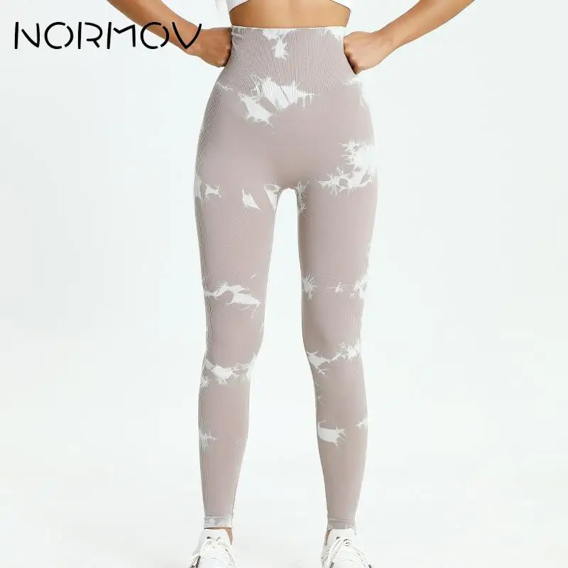 NORMOV Tie Dyeing Yoga Pants Highly Elastic Sport Leggings Women Seamless Leggings Woman Gym Peach Buttocks High Waist Abdomen images - 6