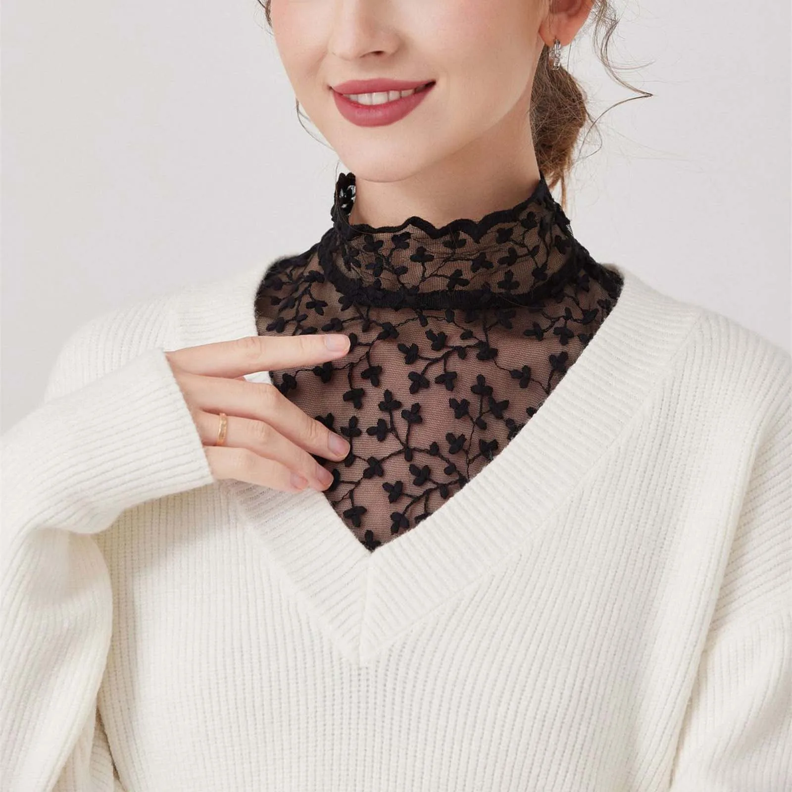 

Women's Lace Flower Blouse Petal Fake Collar Playful And Cute Solid Color Tops Shirt Style Lace Fake Collar Foe Women