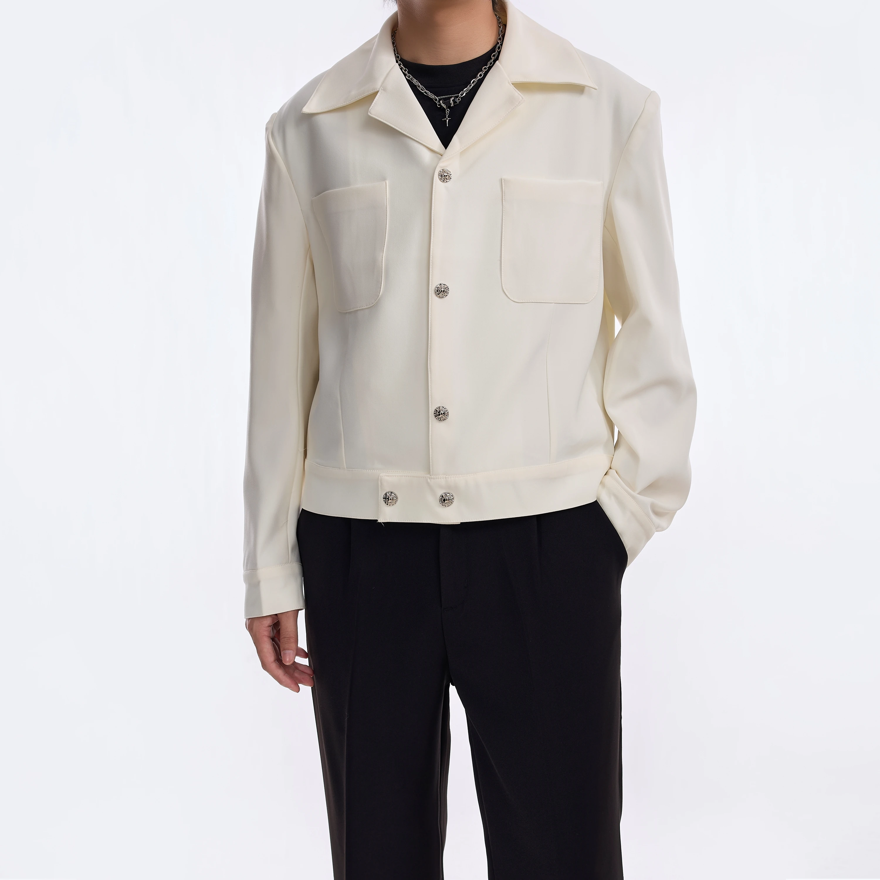 2024 new design high-end trendy simple short blazer men's Korean version of casual jacket