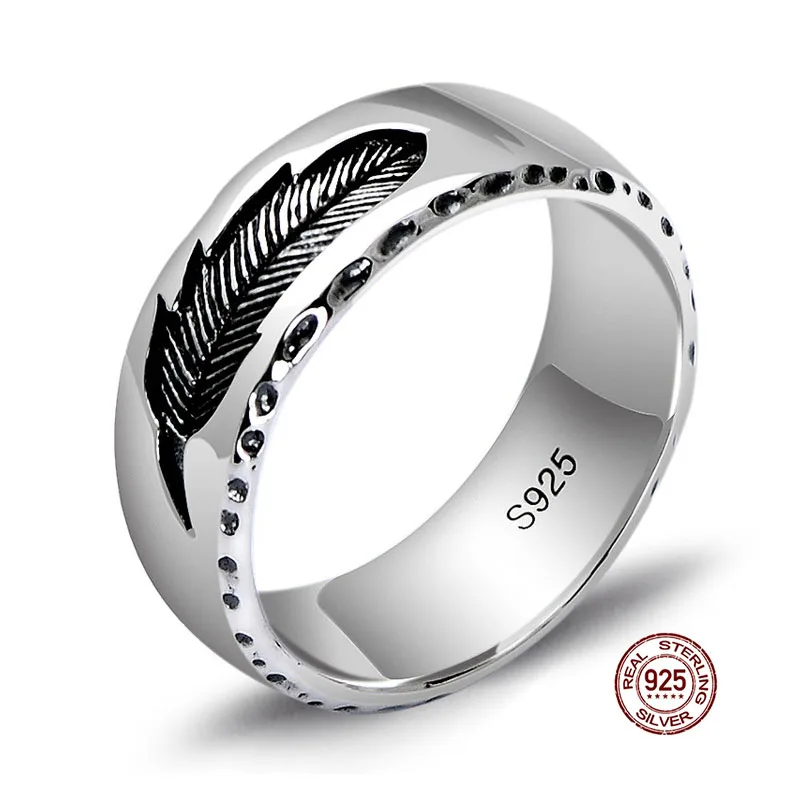 

S925 Sterling Silver Ornament Creative Feather Ring Couple Ring Simple Vintage Boutique Jewelry Gift