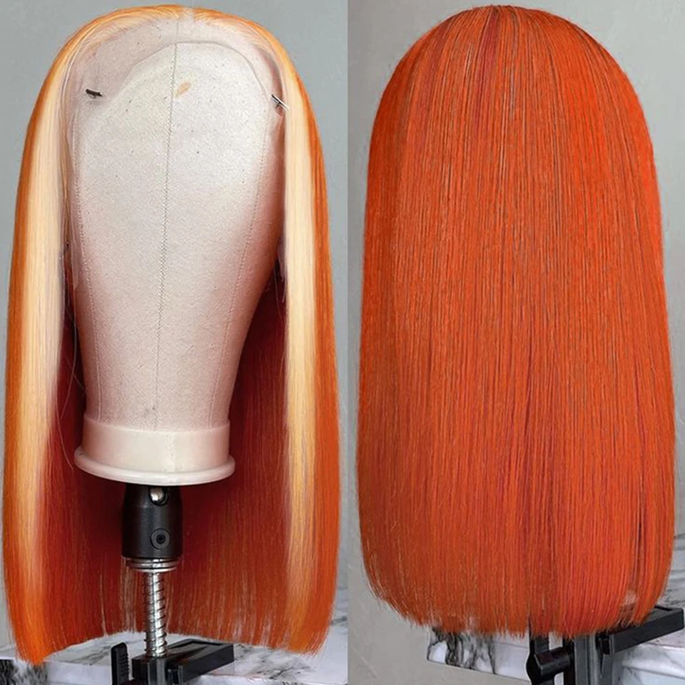 

Ginger Orange Short Bob Lace Front Wigs Human Hair Wigs Bob Lace Wigs For Women Ombre Blonde Orange Peruvian Straight Lace Wig