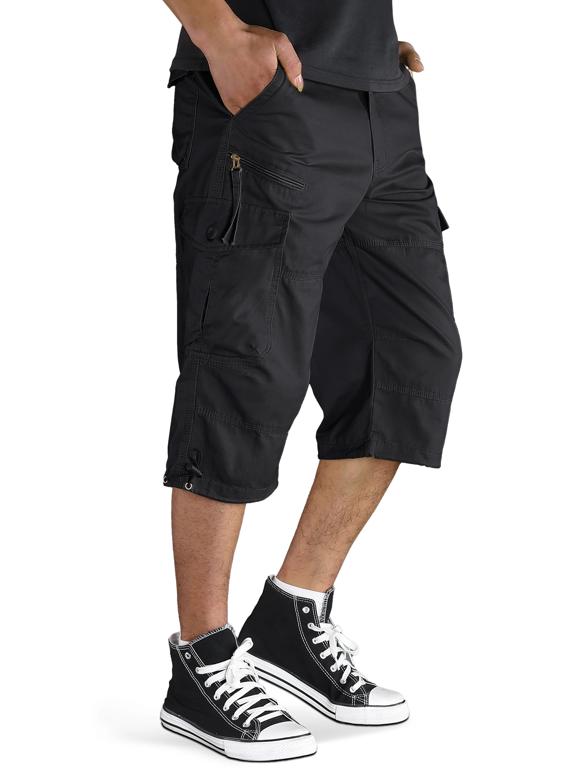 Cotton Below Knee Length Men's Outdoor Capri Pants with Multi Pockets
