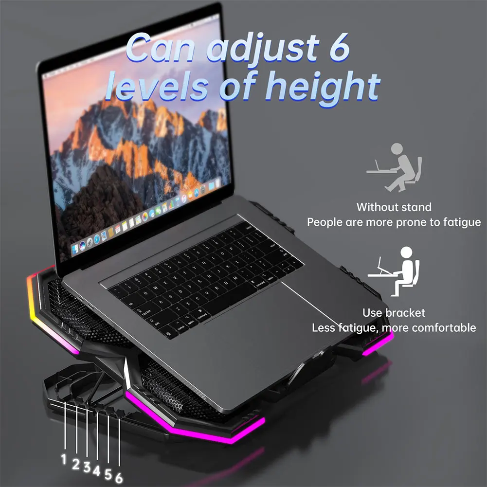 Laptop Cooling Pad For 12-21 Inch Laptop Cooler Stand Height Adjustable External Cooler With 6 Fans For Gaming Notebook Laptop