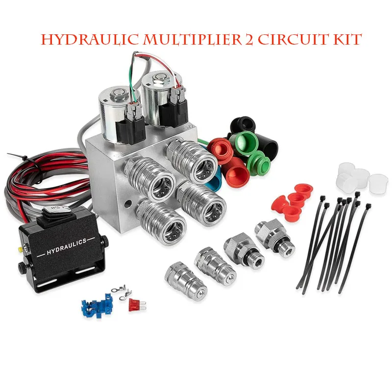 Hydraulic Multiplier 2 Circuit Kit,SCV Splitter/Diverter Manifold Valve Kit with Couplers and Switch Box Control for Ford More