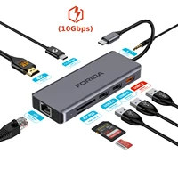 Forida USB Hub C 10Gbps Hub 9 IN 1 Docking Station RJ45 HDMI 4K30Hz 100PD Charging SD/TF Solt Adapter for Laptop Macbook 2