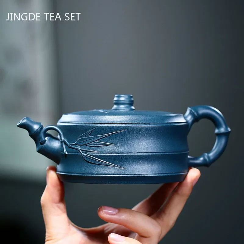 

Yixing Tea Pots Handmade Bamboo Joint Purple Clay Teapot Kettle Raw Ore Azure Mud Teaware Tie Guanyin Tea Ceremony Gifts 270ml