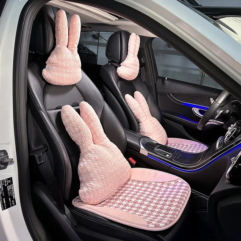 

2023 New Cartoon Cute Jacquard Rabbit Head Comfortable Lumbar Support Car Waist Neck Pillow Pink Car Accessories
