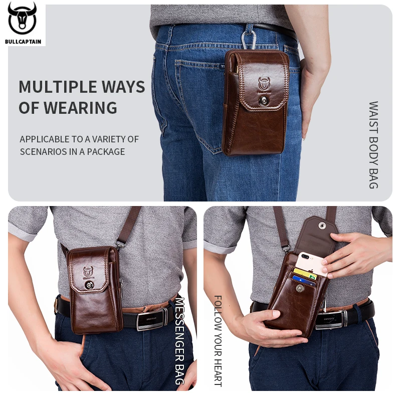 حقيبة خصر جلد طبيعي للرجال، حقيبة هاتف، حقيبة خصر...