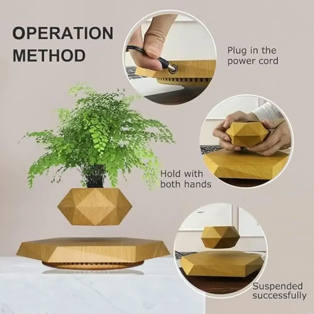 Levitating Magnetic Suspension Flower Pot Rotating Planters Creative Gift Home Office Decor Floating Plant Pot Floors Clearing