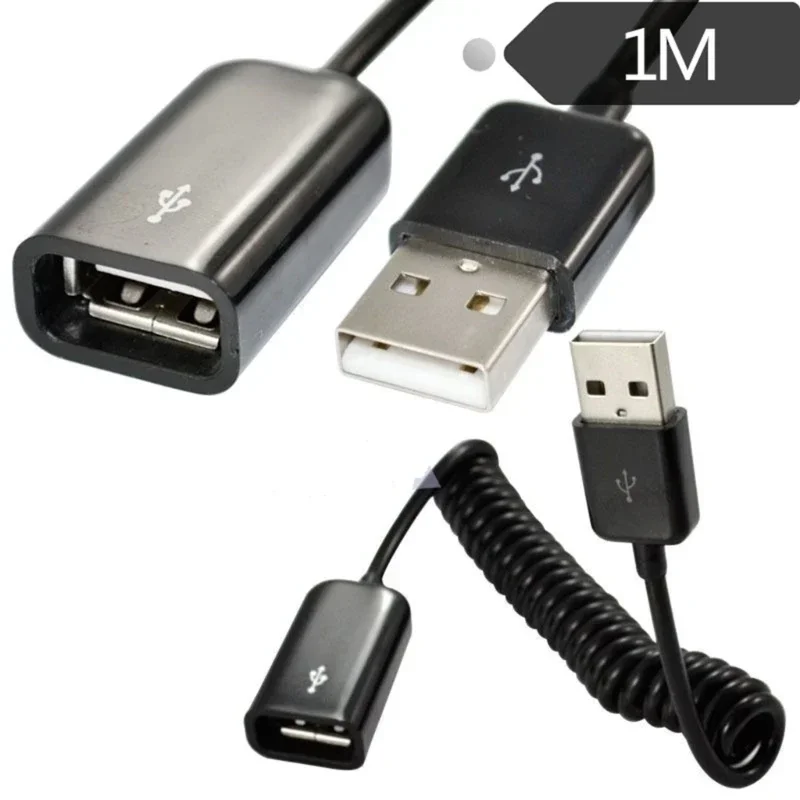 Coiled USB 2.0 Extension Cable - Male to Female, 1M/3.2Ft, Spring Design