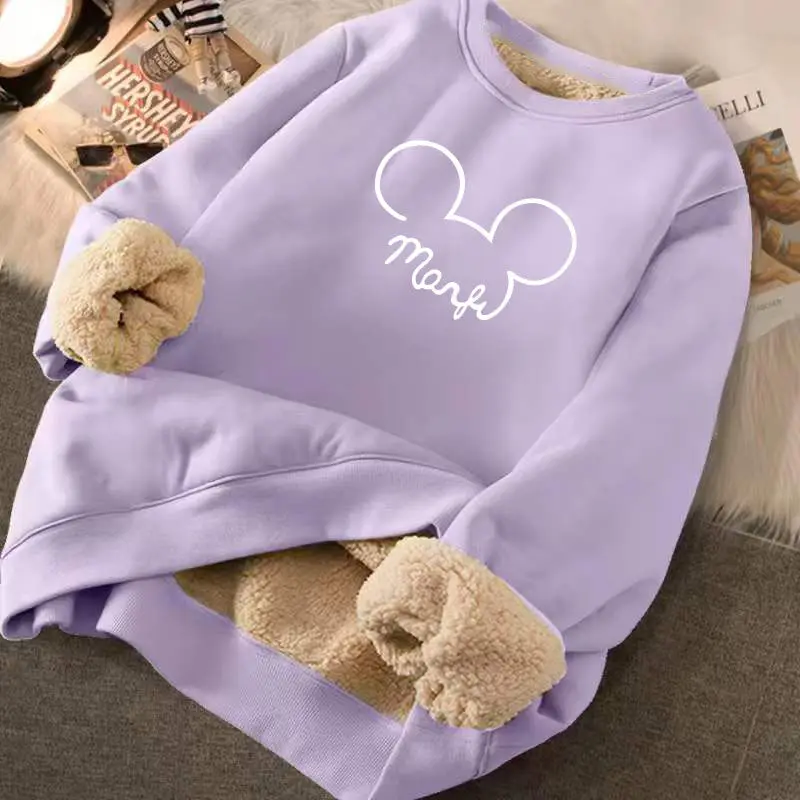 Print Hoodies Casual Cartoon O Neck Velvet Cashmere Soft Warm Sportwear Sweatshirt Female Fleece Ladies Streetwear Tops Clothes 4