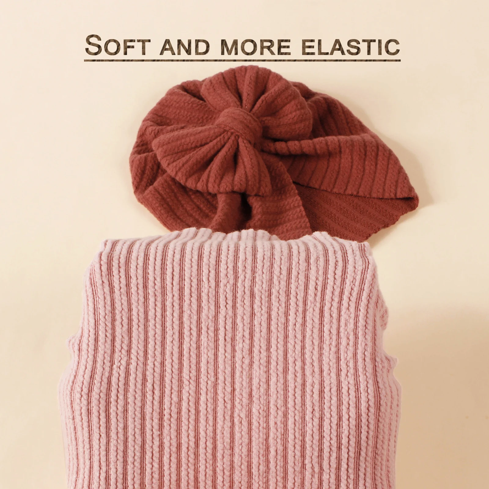 Baby Knot Turban Newborn Ribbed Hat 0-5T Elastic Knitted Bow Indian Cap Winter Cute Hats Infant Toddler Girls Boy Kid