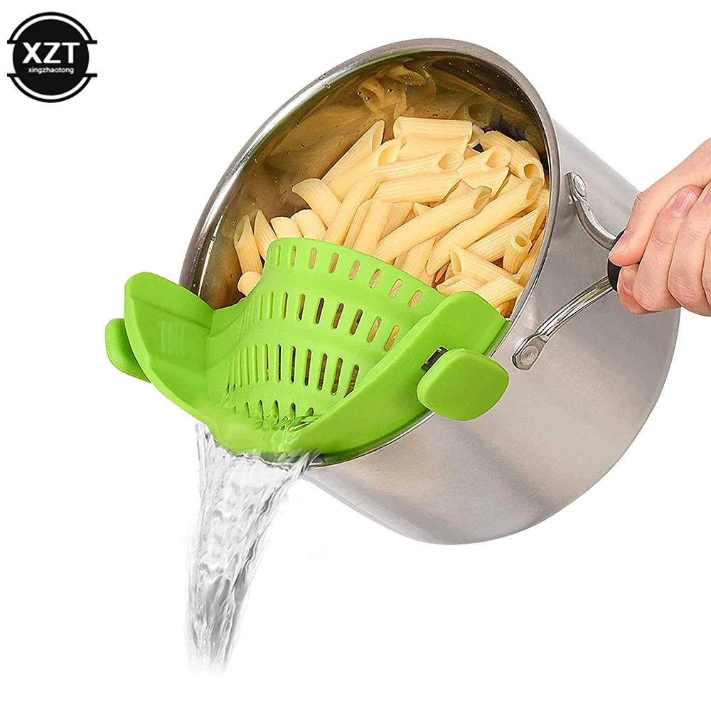 Colador de clip, se adapta a ollas, cacerolas, cuencos, colador de cocina,  colador de alimentos de silicona, resistente al calor para espagueti