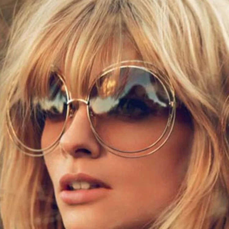 Vintage Oversized Round Mirror Sunglasses with Metal Frame