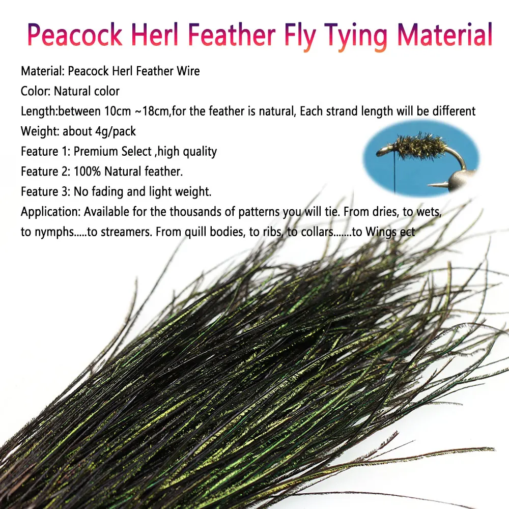 1 Packung 10~18cm Natürliche Pfauenfedern Trockene und Nasse Nymphen Streamer Fliegenbindematerial Forellen-Angelköder Bindematerial – Detail 2