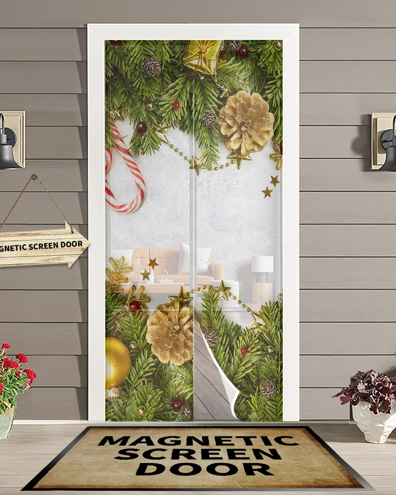 

Christmas Pine Needles Lights Magnetic Mosquito Net Summer Anti Bug Fly Door Curtains Kitchen Screen Door Mesh