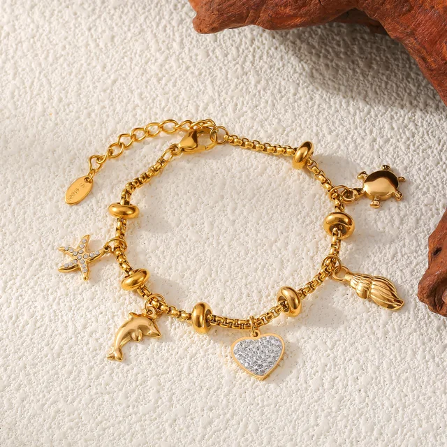 Liora Heart Moon Star Drop Pendant Women Stainless Steel Bracelets Zircon Wedding Banquet Charm African Bracelet Jewelry