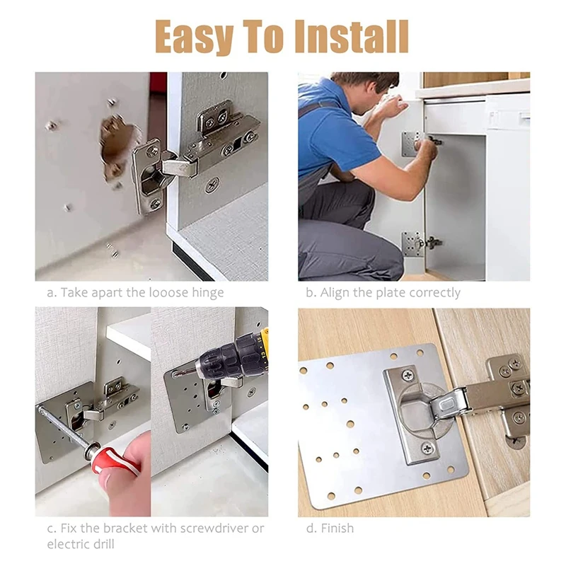

6 Pcs Cabinet Hinge Repair Plate Kit With Screws, Stainless Steel Concealed Cupboard Door Hinge Repair Brackets