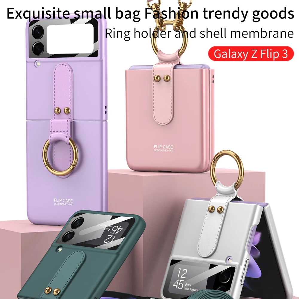 samsung cute phone cover Anti-fall Ring Holder Phone Case For Samsung Galaxy Z Flip 3 Back Cover for Galaxy Z Flip Zflip3 Shell Folding Ring Stand Case silicone cover with s pen