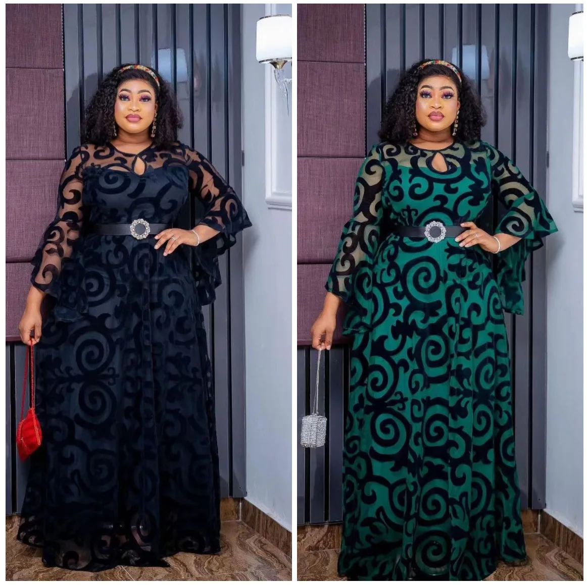 

Polyester African Dresses for Women Summer African 3/4 Sleeve O-neck Long Dress Dashiki African Clothes Women