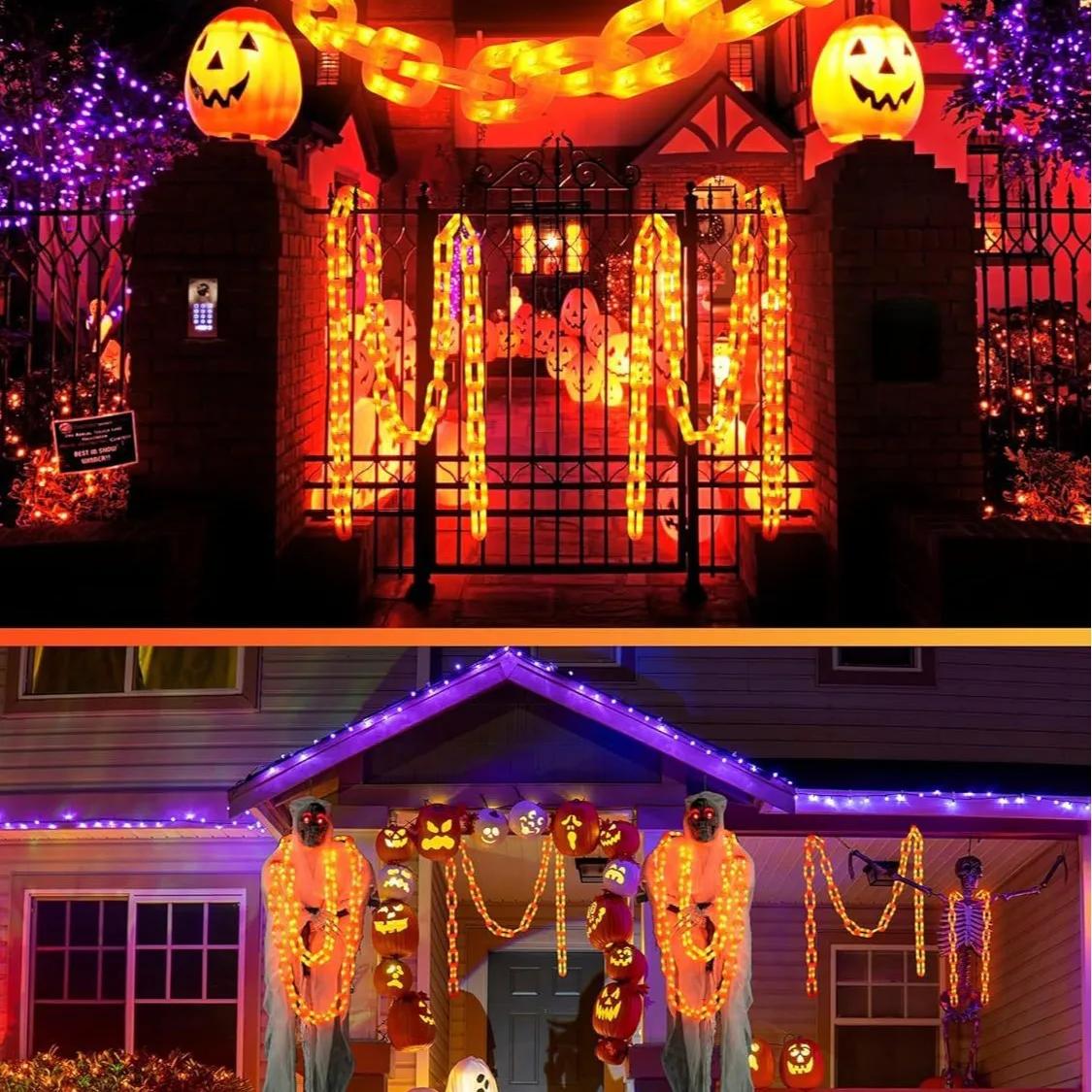 Halloween Plastic Chain Lights 8 Lighting Modes String Lights Skeleton Dog Creepy Costumes Accessories Party Spooky Decorations