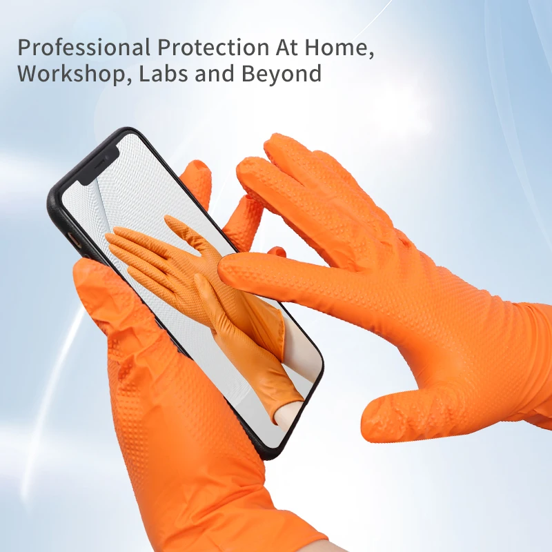 Multi-purpose Nitrile Gloves Diamond Texture Mechanic Industrial Waterproof Safety Work Non-slip 8 Mil Thick Mechanics Repair work gloves nitrile gloves protective gloves