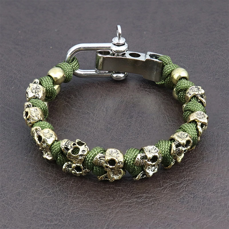 Bracelet De Survie En Paracord Style Militaire Avec Têtes De Mort - Gothique Punk Rock - Neuf