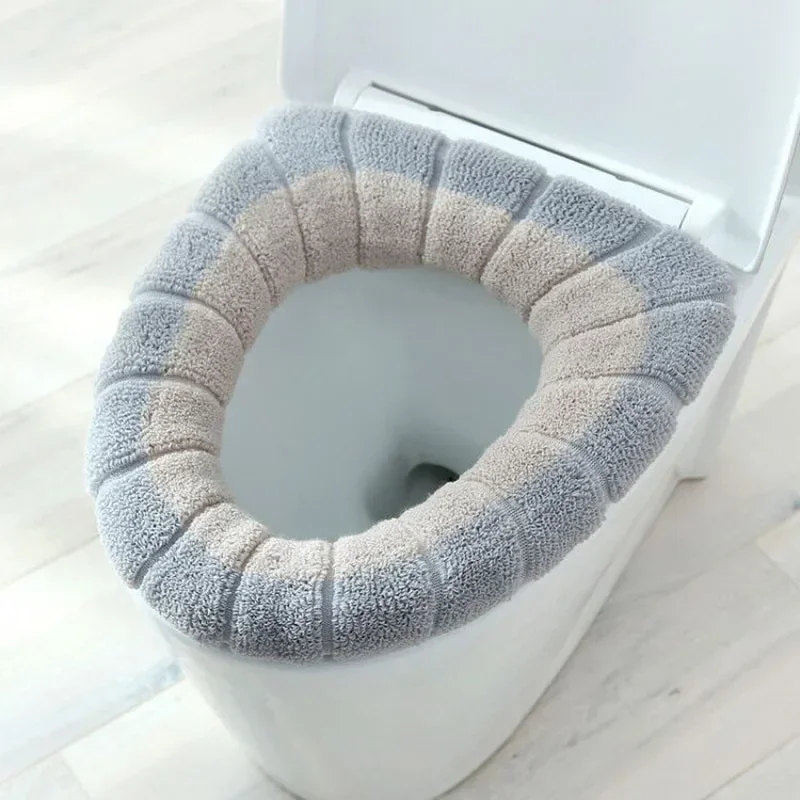 1Pcs Keep Warm Pumpkin Pattern Closestool Mat Double Color Bathroom Accessories Knitting O-shape Home Decor Toilet Seat Cover