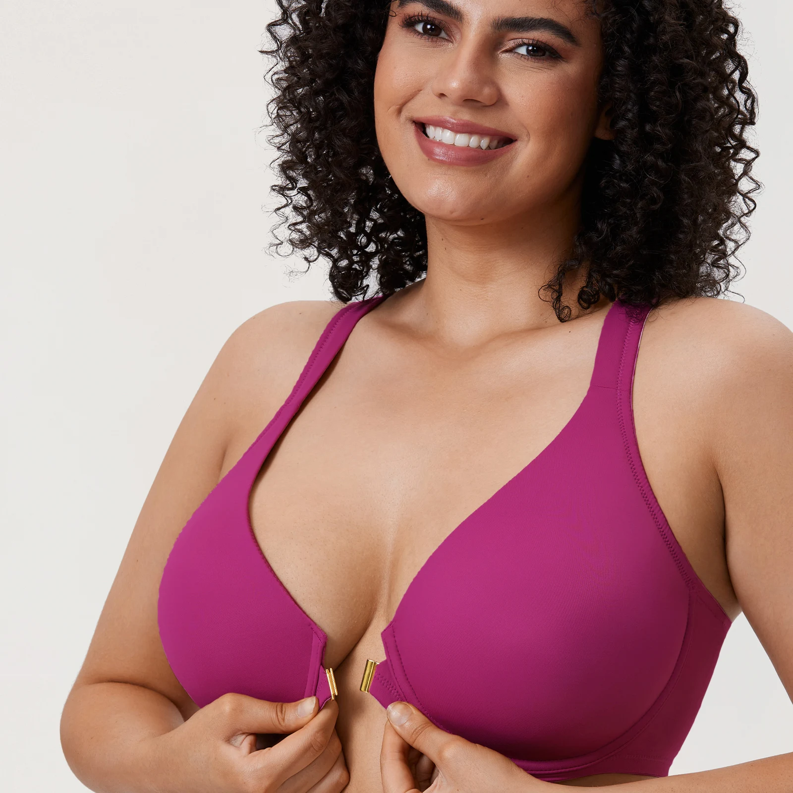 Women's Seamless Front Closure Bra Racerback Plus Size Underwire Unlined Plunge Full Coverage