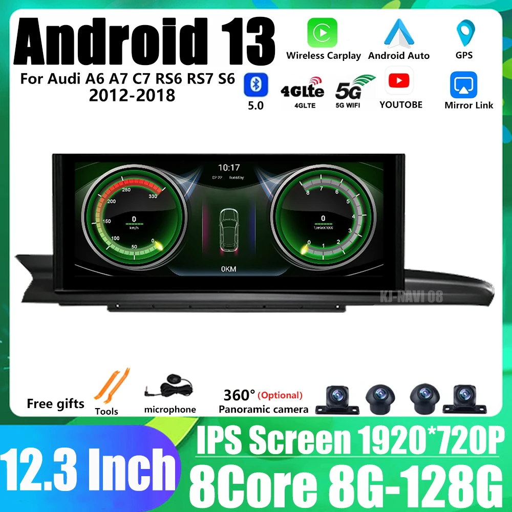 12.3 Pollici Per Audi A6 A7 C7 Rs6 Rs7 S6 2012-2018 Carplay Android 13 Car Player Multimedia Radio Stereo Navigazione Gps